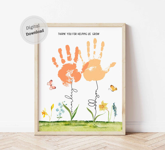 Thank you for helping as grow - Personalized Flower Handprint