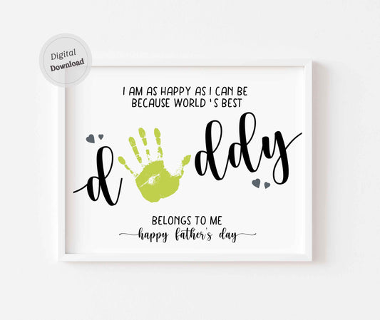 Worlds best Daddy - Handprint art Father's day gift - DIY Craft Printable template card