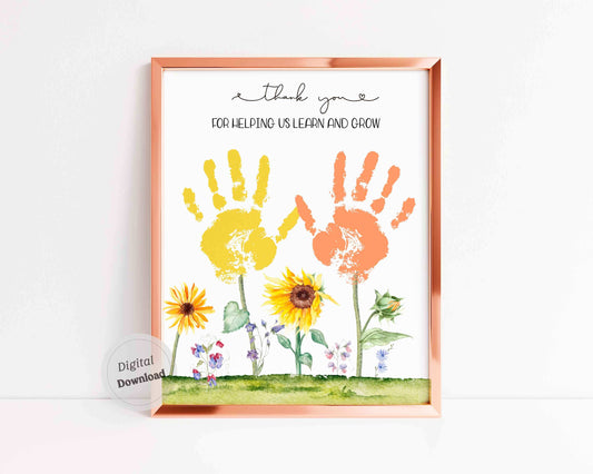 Thank You For Helping Us Grow Handprint Art Template  with sunflowers