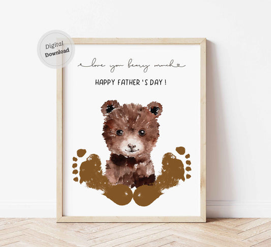 Love you beary much - Bear feet Father's day footprint art craft printable.