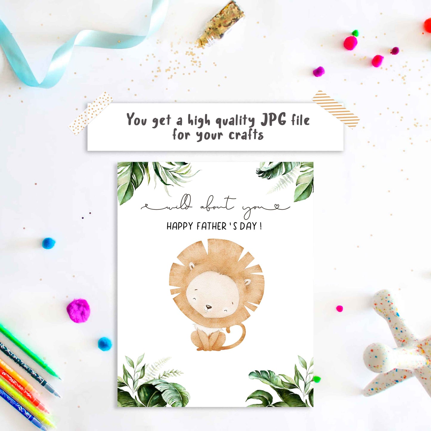 Wild about you! Lion feet Father's day footprint art craft printable