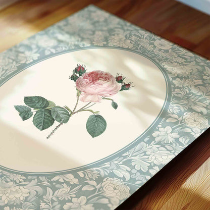 Vintage Pink Rose Bouquet on Blue - Set of 3