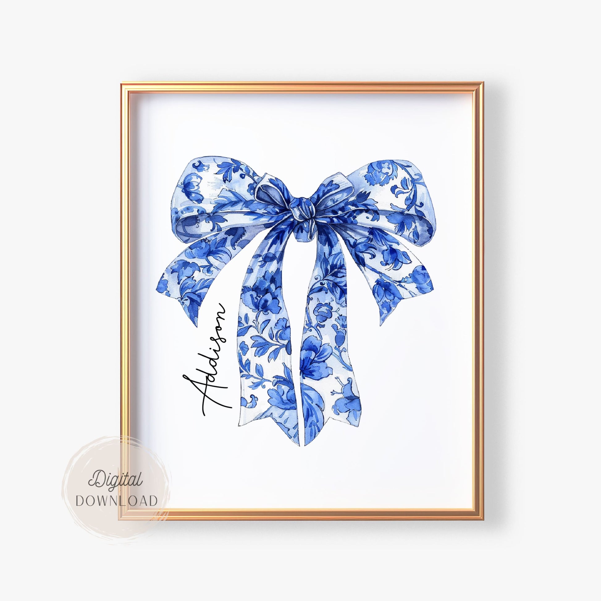 Custom Bow Name wall art - Chinoiserie Coastal Dorm Decor