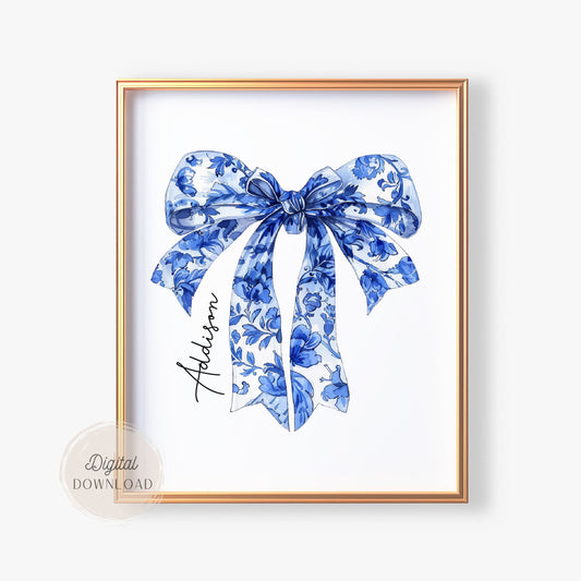 Custom Bow Name wall art - Chinoiserie Coastal Dorm Decor