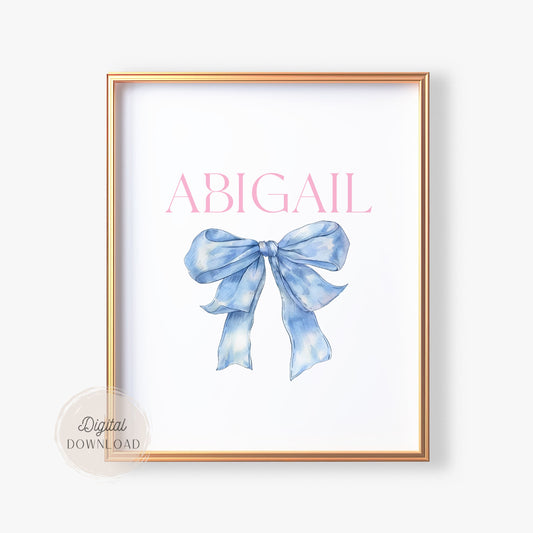 Blue Bow Name wall art