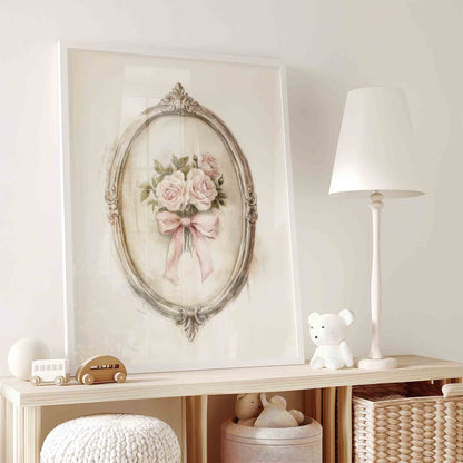 Coquette Pink Nursery Wall Art Set with Bunny and Bicycle