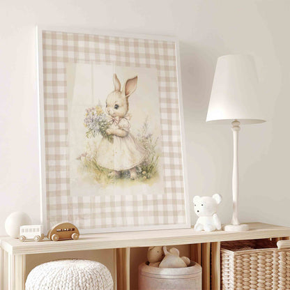 Vintage Bunny and Floral Nursery Prints for Baby Girl Room