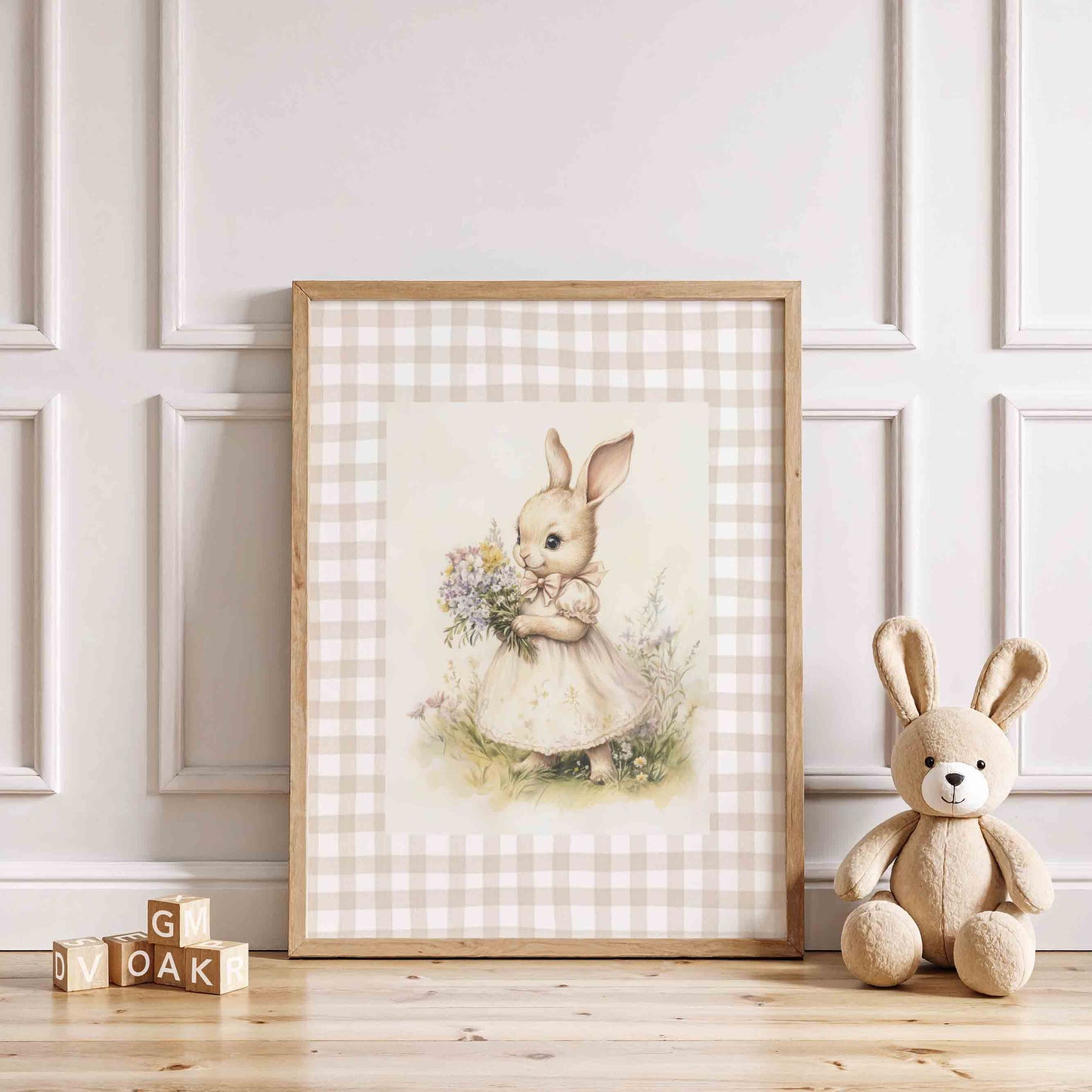 Vintage Bunny and Floral Nursery Prints for Baby Girl Room