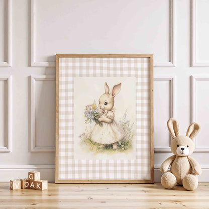 Vintage Bunny and Floral Nursery Prints for Baby Girl Room
