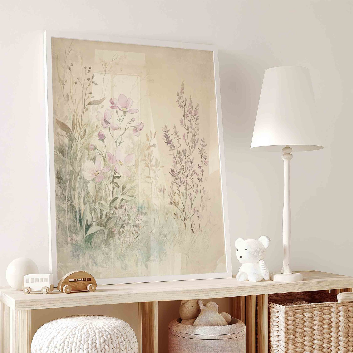 Whimsical Vintage Nursery Wall Art Set – Floral Bunny & Pastel Baby Girl Prints