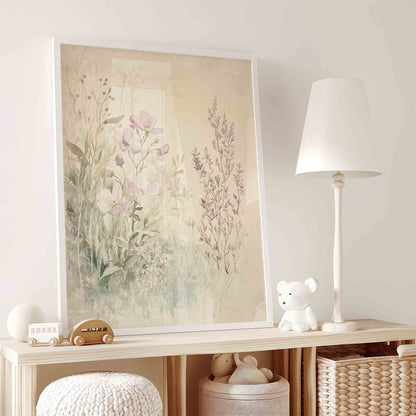 Whimsical Vintage Nursery Wall Art Set – Floral Bunny & Pastel Baby Girl Prints