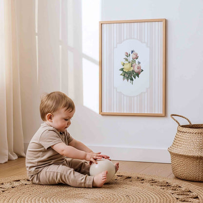 Vintage Bunny and Floral Nursery Prints for Baby Girl Room