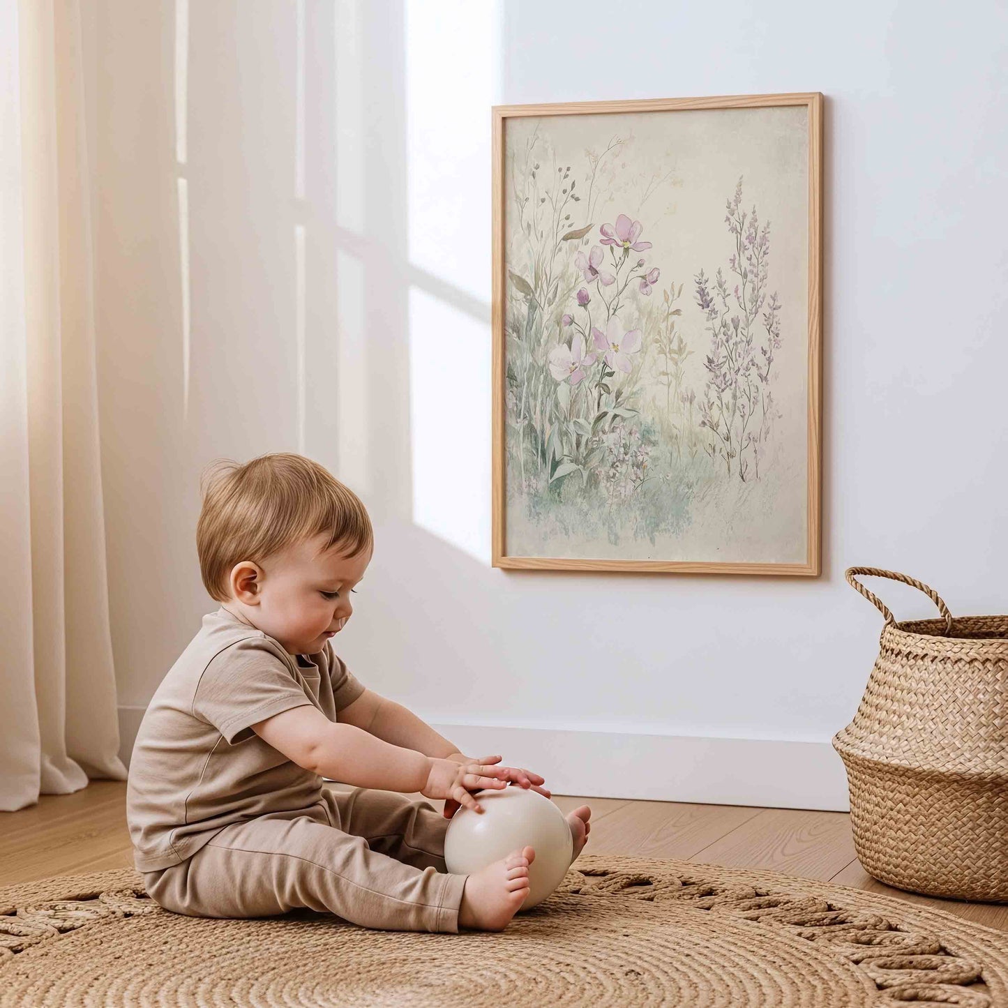 Whimsical Vintage Nursery Wall Art Set – Floral Bunny & Pastel Baby Girl Prints