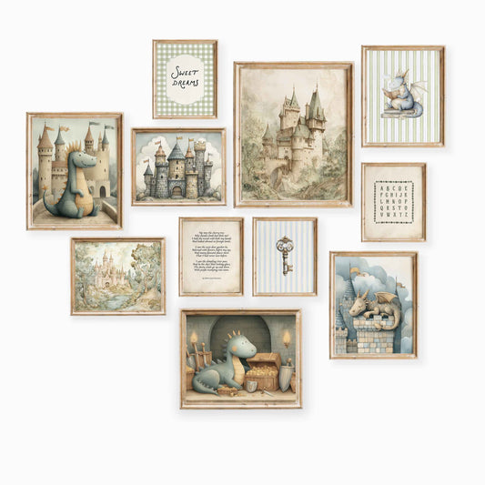 Dragon art for boy nursery vintage fantasy prints set of 11 gallery wall