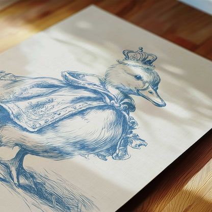 Blue Toile Nursery Wall Art Set with Duckling, Bunny and Castles
