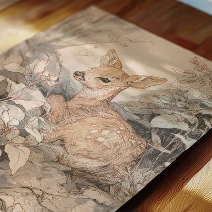 Woodland Animal Nursery Wall Art – Baby Deer, Hedgehog & Forest