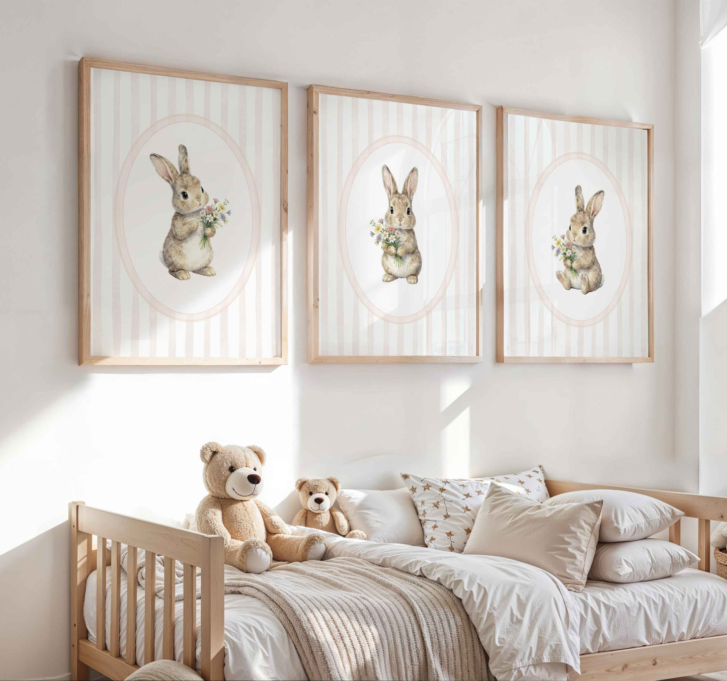 Bunny Nursery Wall Art Set of 3 - Girls Room Printable Prints