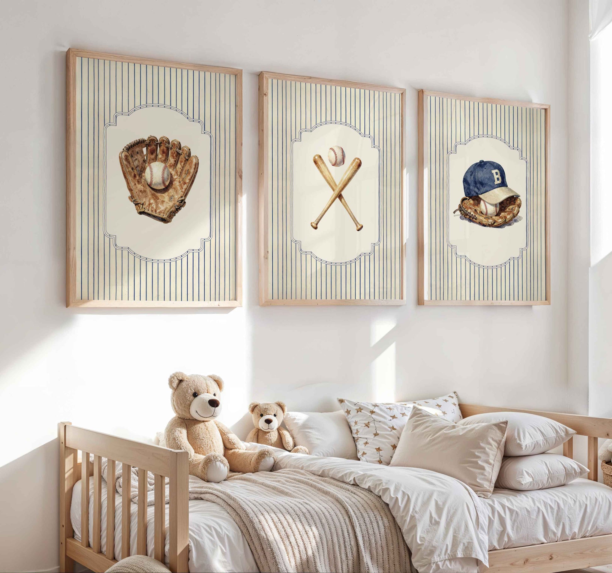 Baseball nursery wall art set of 3 boys room printable prints
