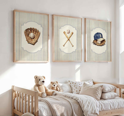 Baseball nursery wall art set of 3 boys room printable prints