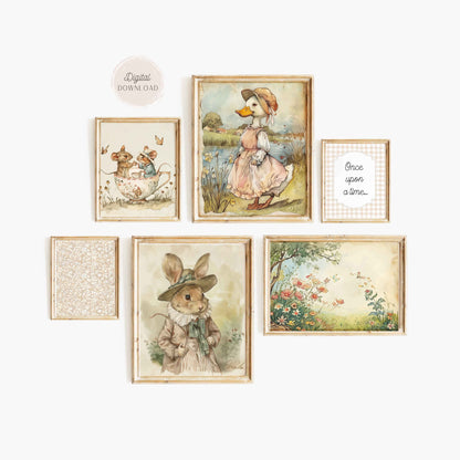 Vintage Nursery Gallery Prints for Girls - Set of 6