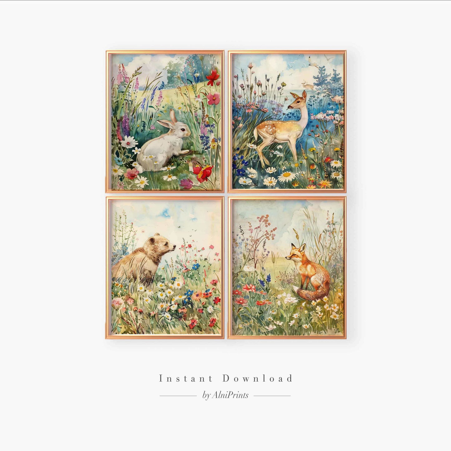 Vintage Woodland Animals Art Print - Set of 4