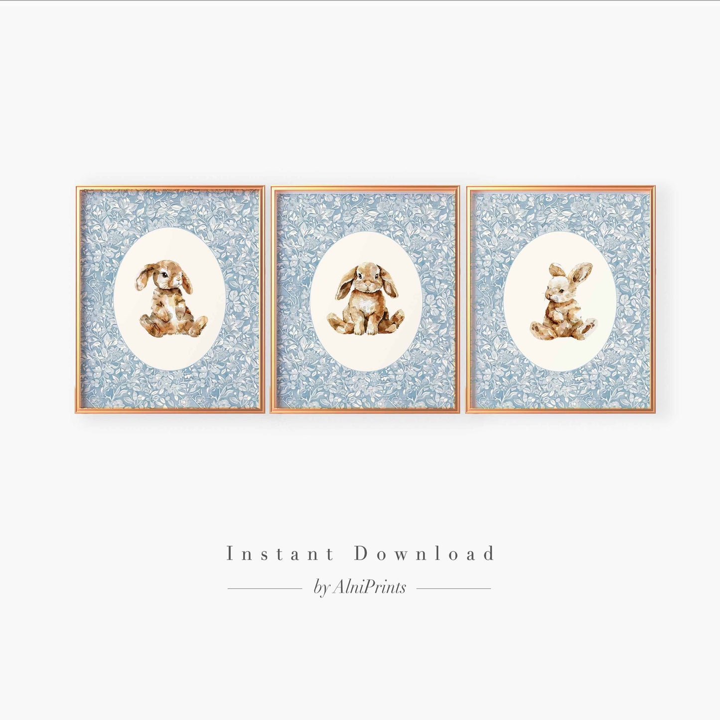 Bunny Blue Wall Art Printable - Set of 3