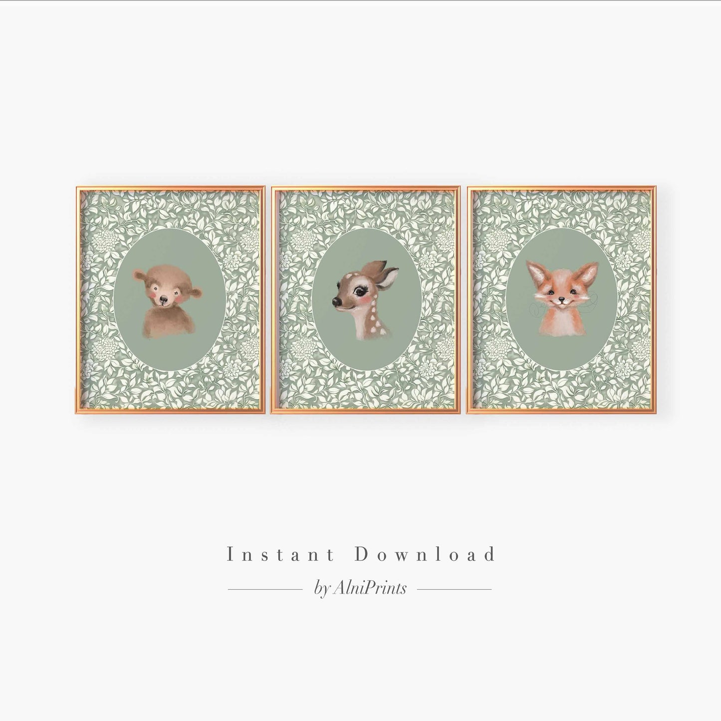 Sage Green Woodland Wall Art - Set of 3