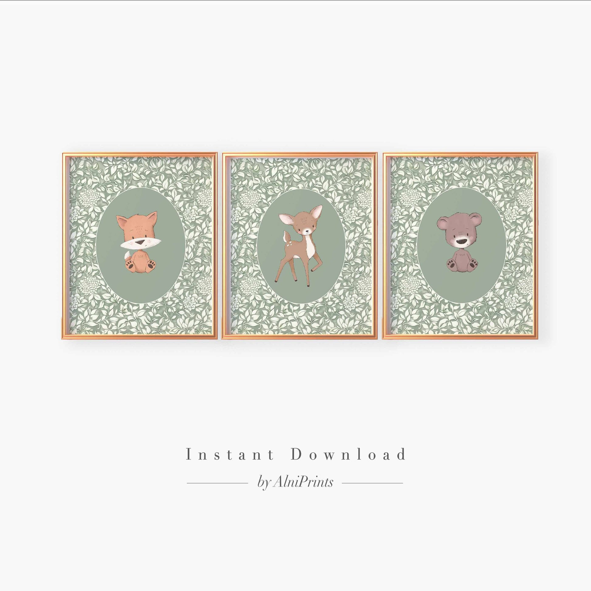 Sage Green Woodland Prints - Set of 3