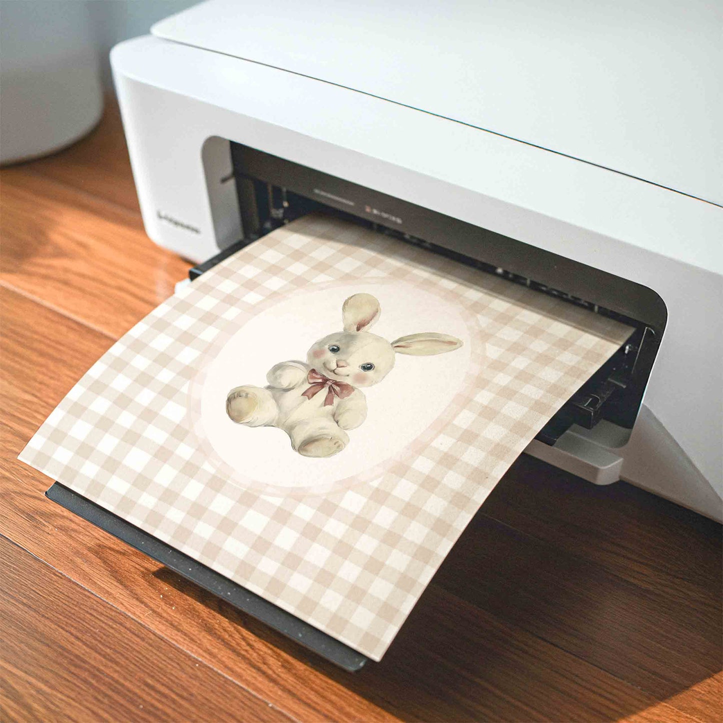 Vintage Gingham Nursery Wall Art Set with Baby Elephant, Bunny and Fox Illustrations