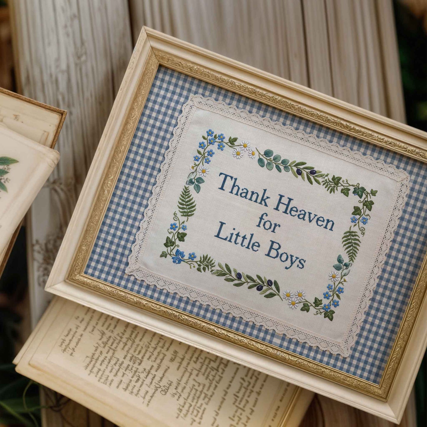 Thank Heaven for Little Boys - Blue Gingham Nursery Print