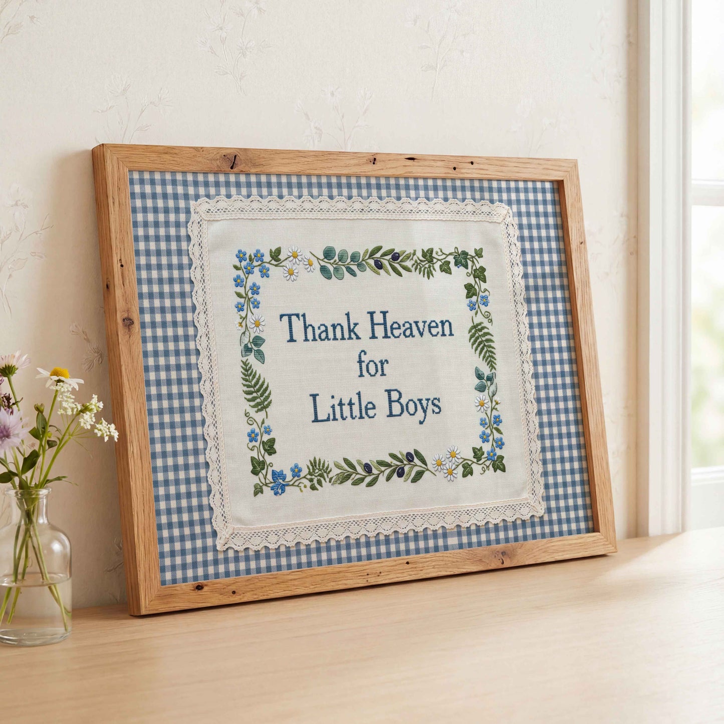 Thank Heaven for Little Boys - Blue Gingham Nursery Print