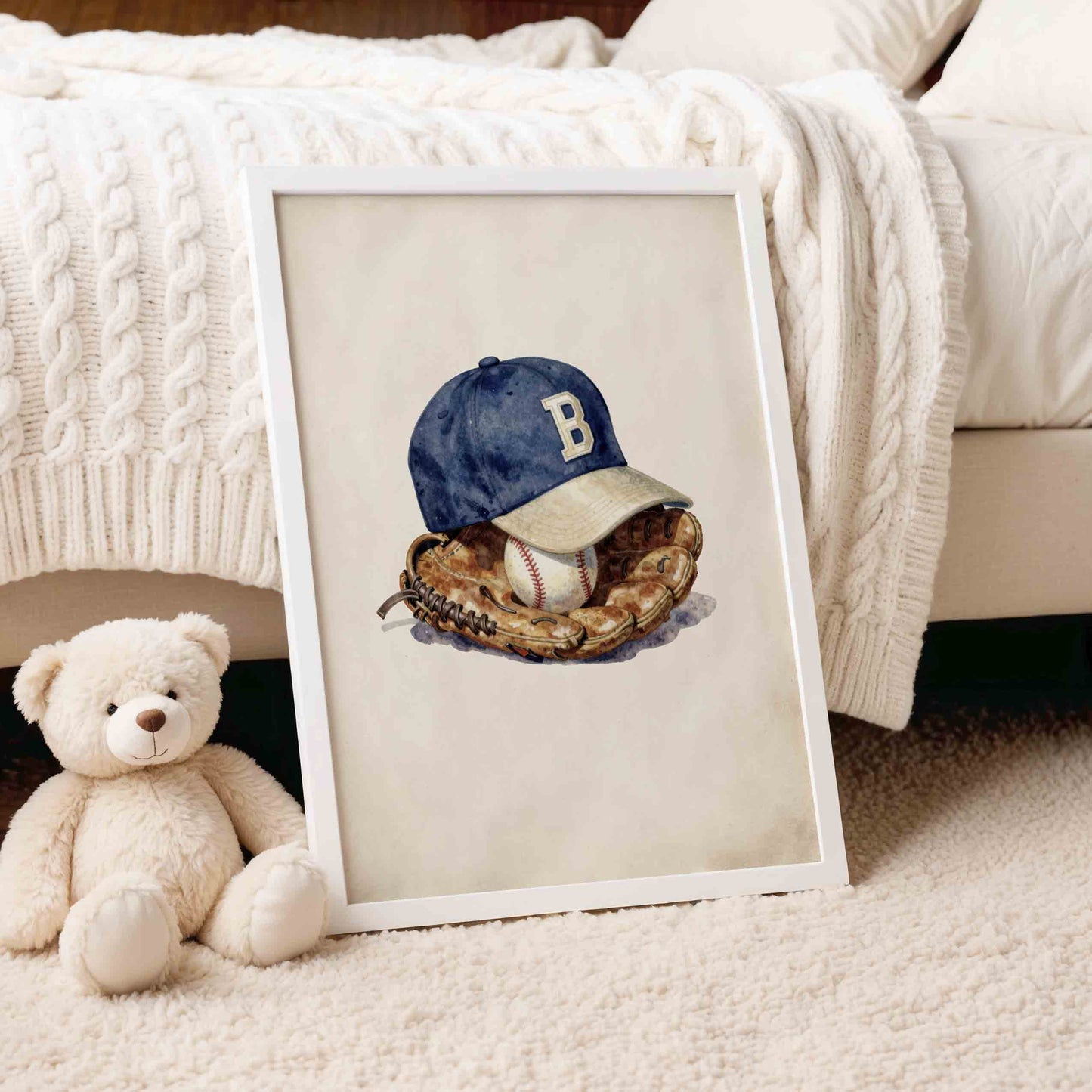 Vintage baseball nursery wall art set of 3 in a boys room gallery wall