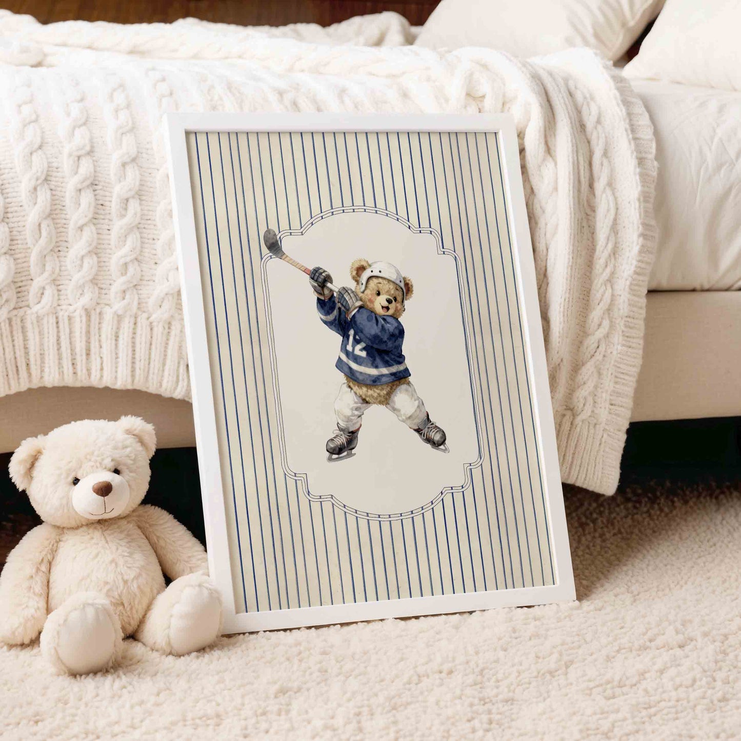 Teddy bear hockey nursery wall art vintage printable boys room decor