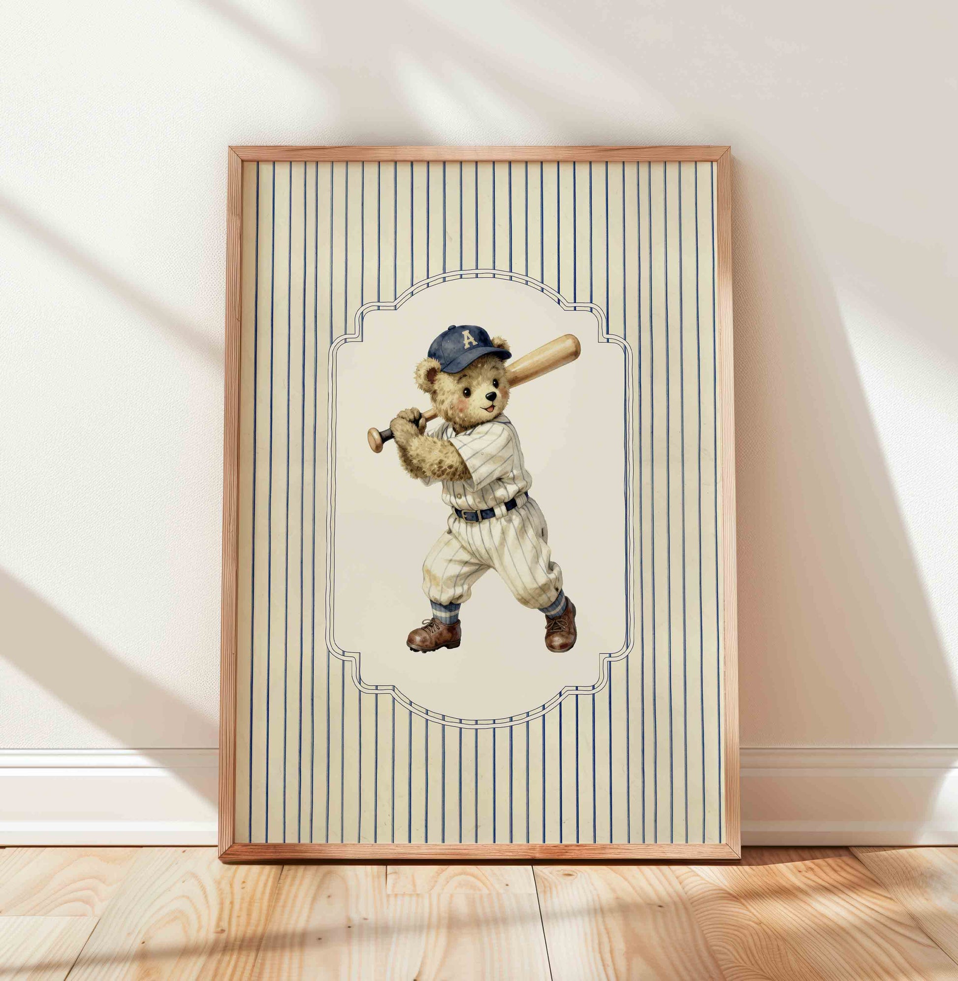 Preppy classic American teddy bear sports nursery prints set of 6 boys room