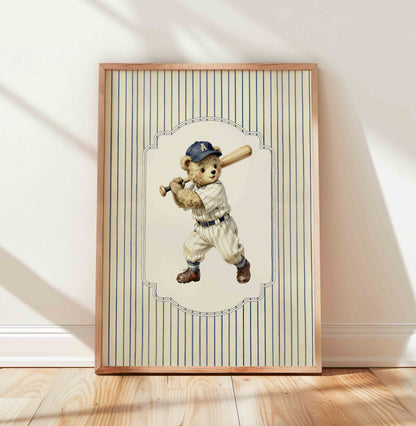 Preppy classic American teddy bear sports nursery prints set of 6 boys room