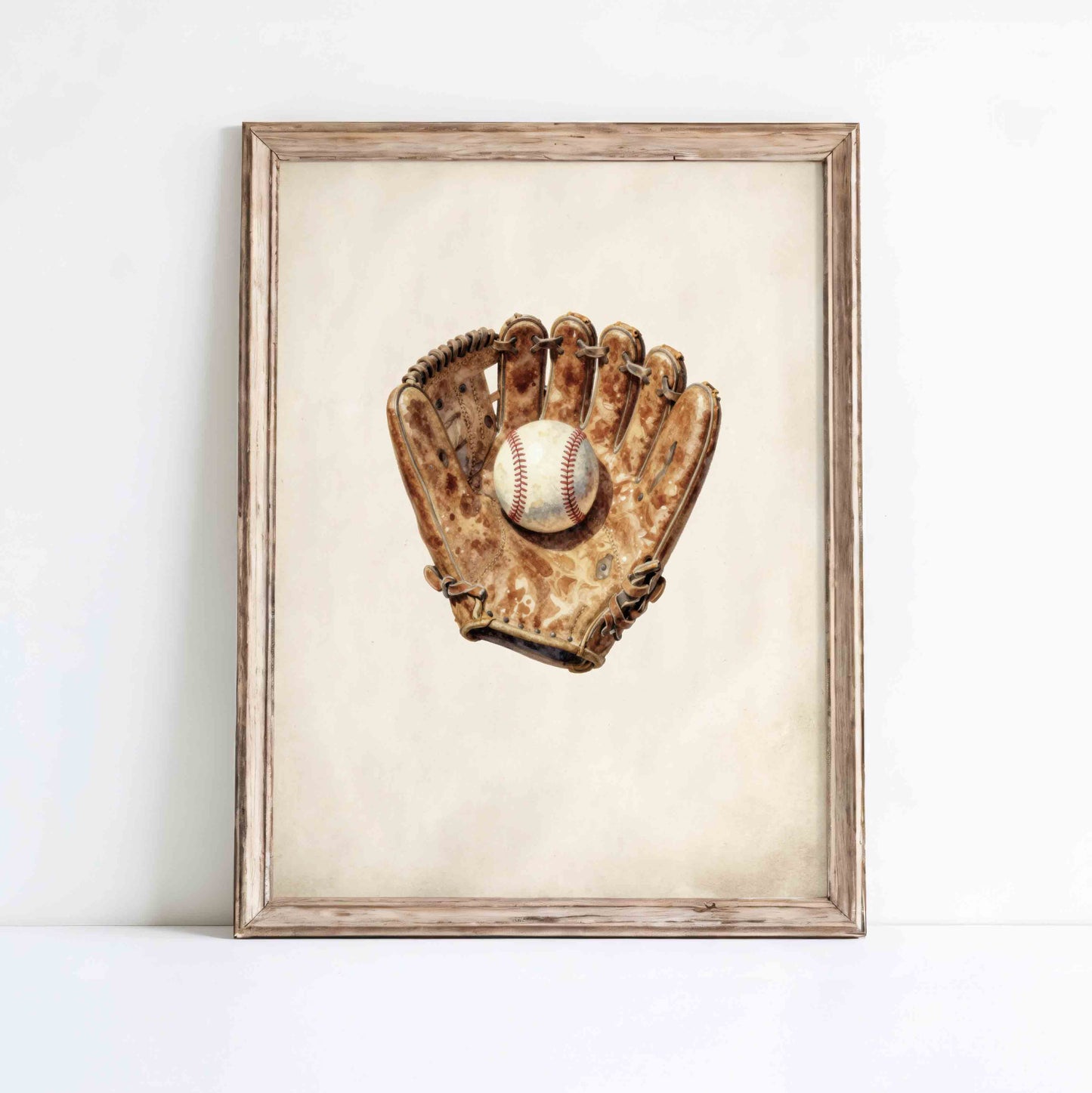Classic baseball sports watercolor art print for a boys nursery room