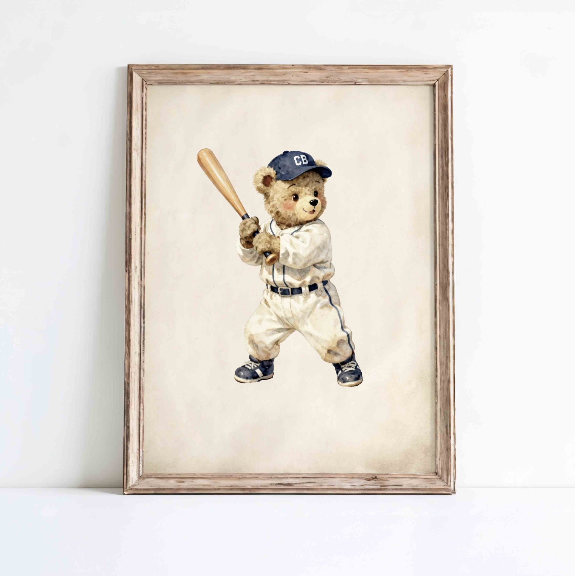 Baseball nursery wall art set boys room nostalgic Americana watercolor print