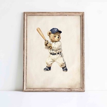 Baseball nursery wall art set boys room nostalgic Americana watercolor print