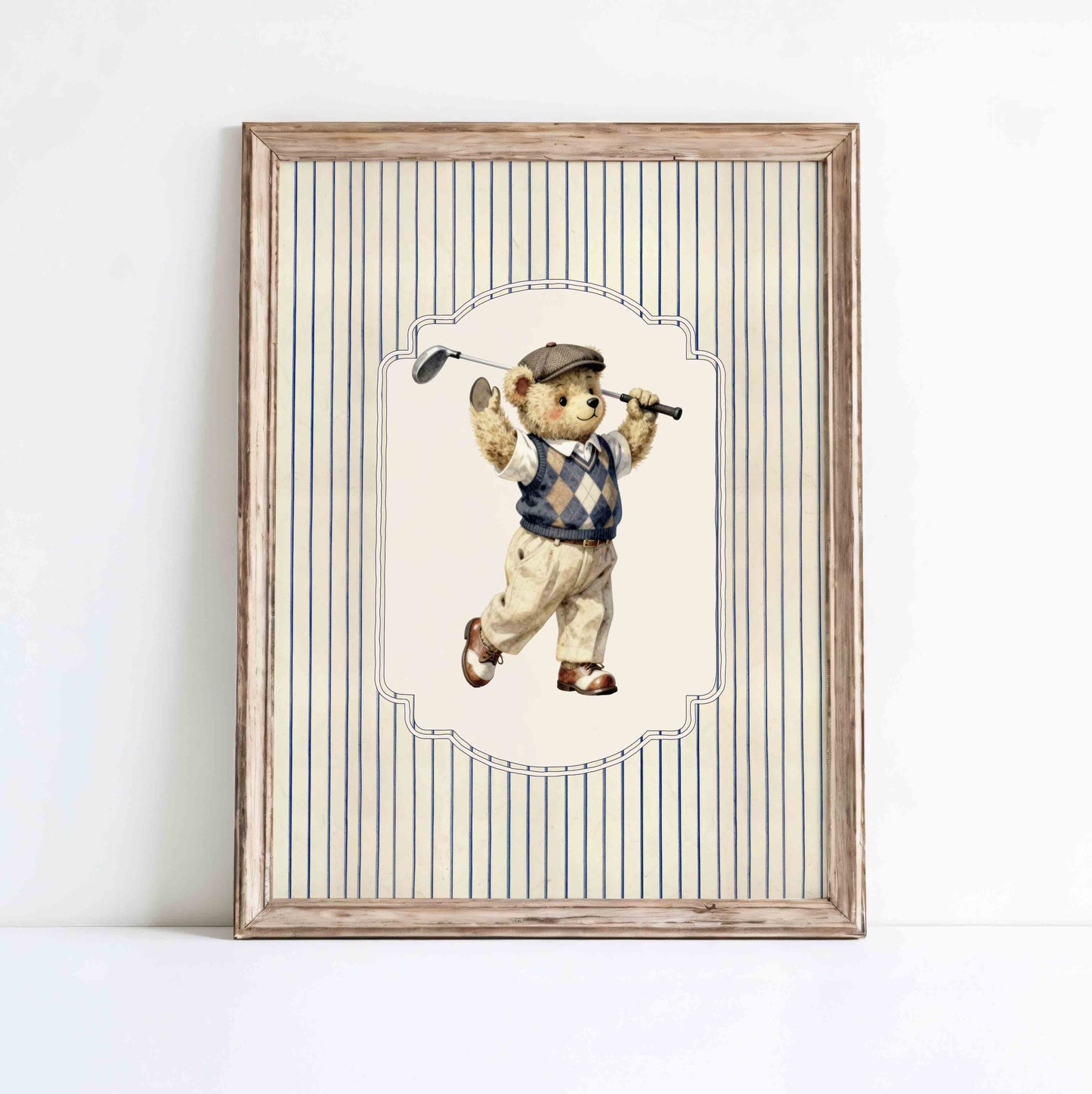 Teddy bear golf nursery wall art preppy classic American printable boys room