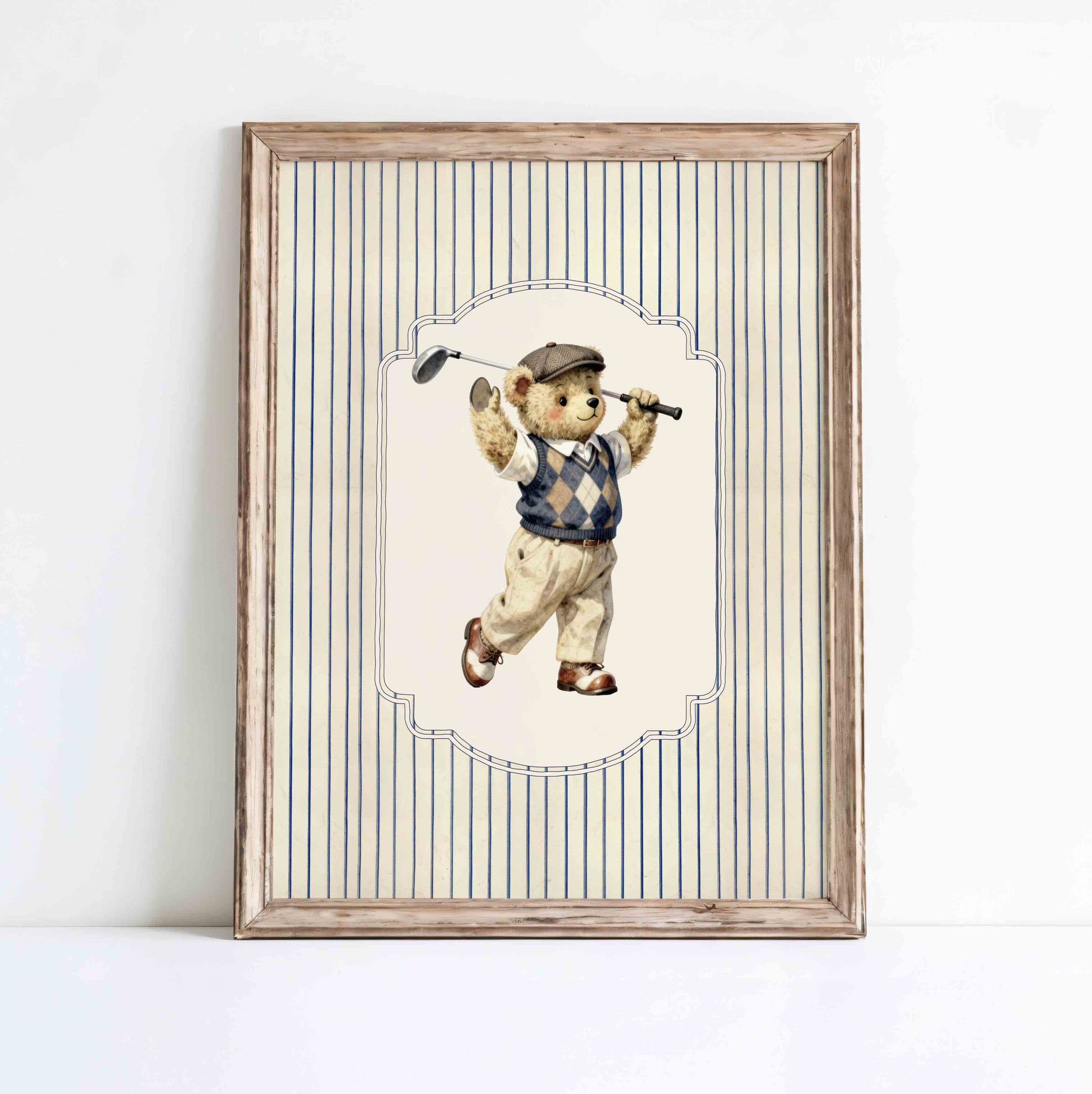 Teddy bear golf nursery wall art preppy classic American printable boys room