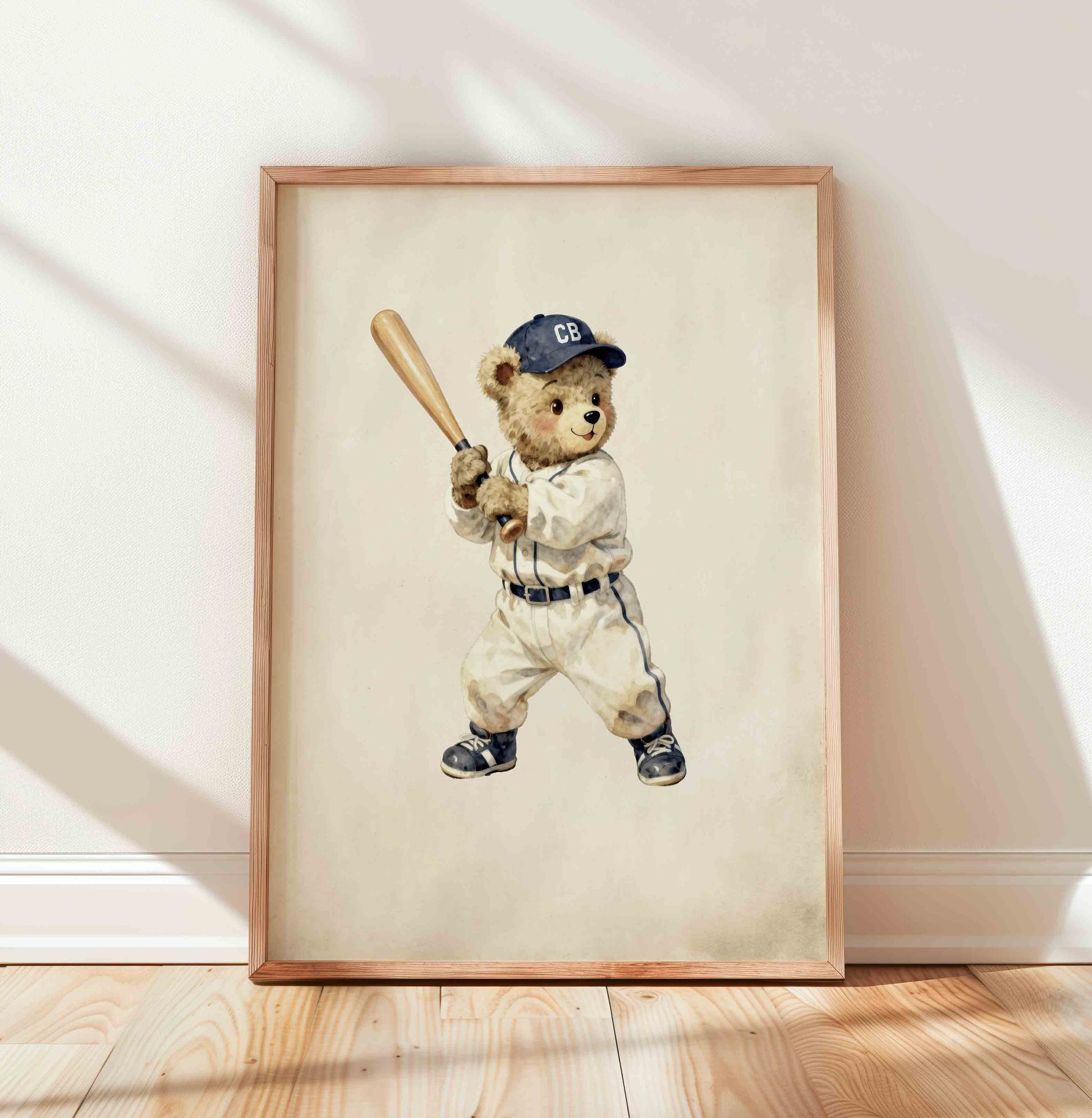 Crossed baseball bats nursery wall art heirloom watercolor boys room print