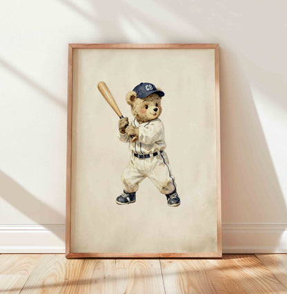 Crossed baseball bats nursery wall art heirloom watercolor boys room print