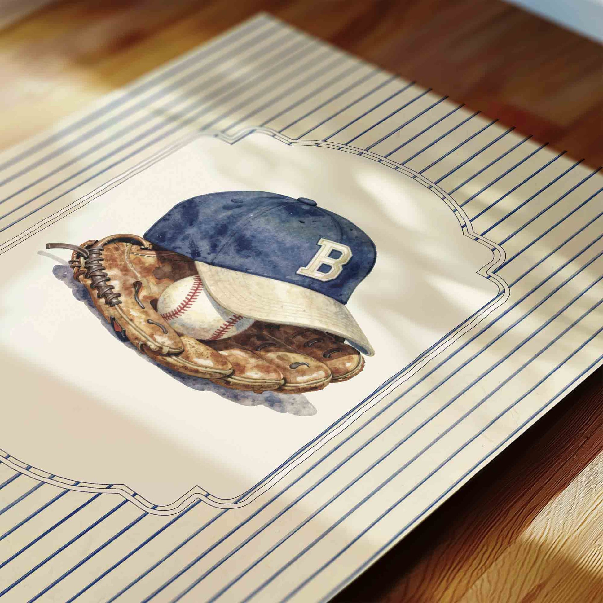 Vintage baseball glove nursery wall art printable boys room decor
