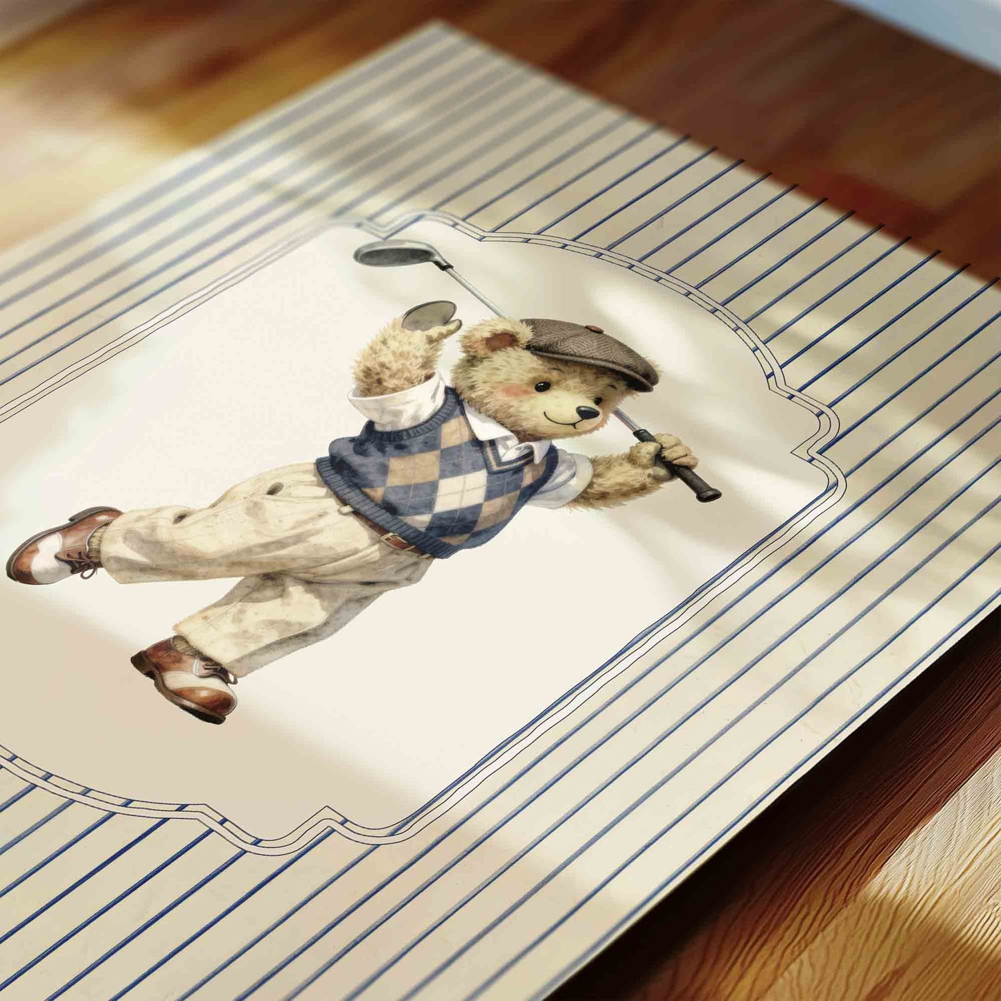 Vintage teddy bear baseball nursery wall art printable boys room decor