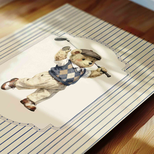 Vintage teddy bear baseball nursery wall art printable boys room decor