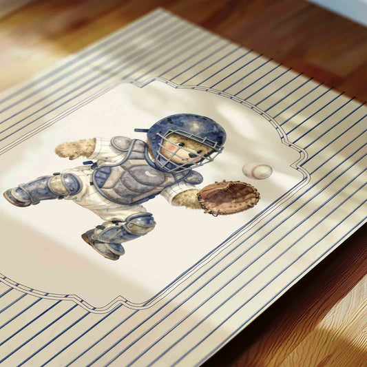 Watercolor teddy bear batter print for a preppy boys nursery room decor