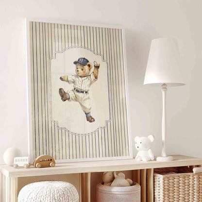 Watercolor teddy bear pitcher print for a preppy boys nursery room decor