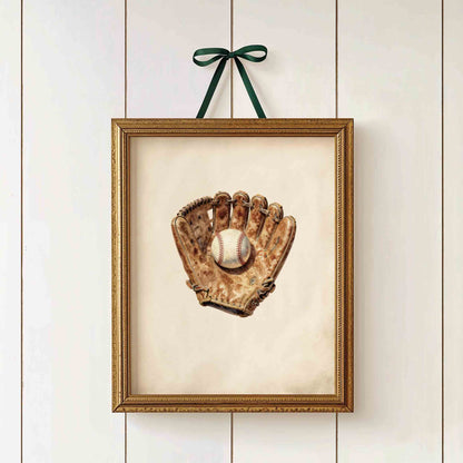 Heirloom style baseball watercolor print for a boys nursery room