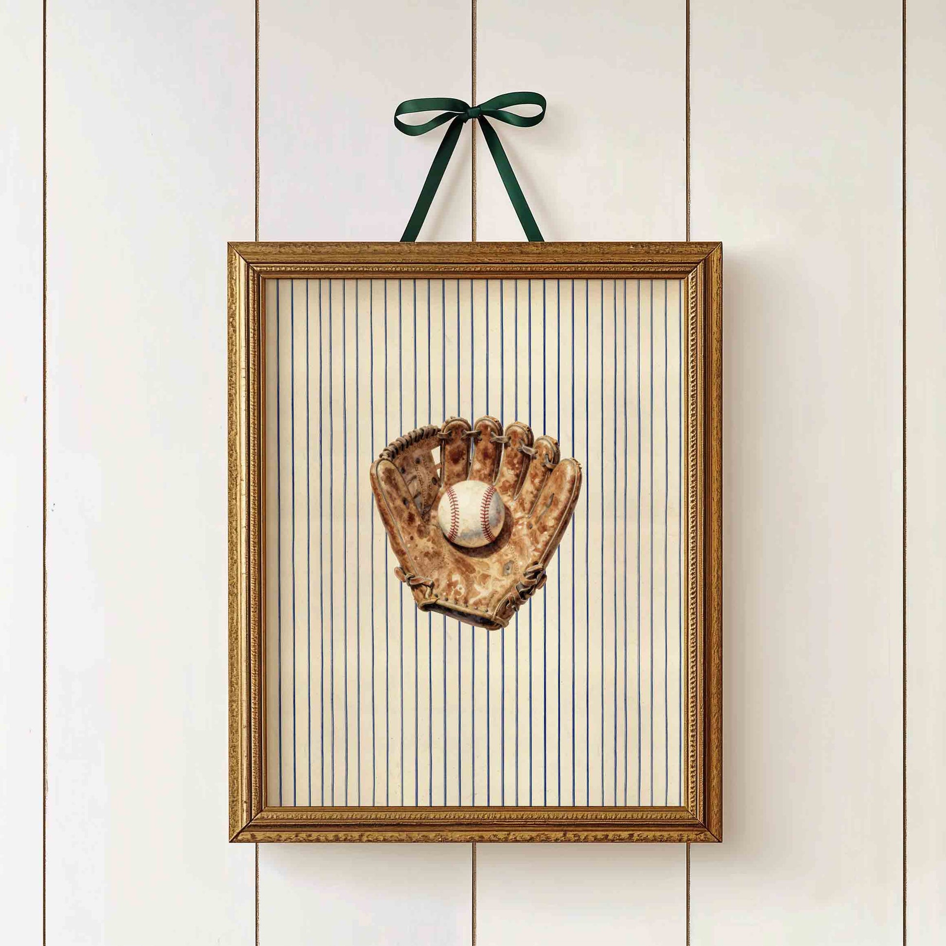 Classic American baseball watercolor print for a preppy boys nursery gallery wall