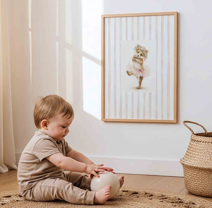 Ballet Bear Nursery Wall Art Set – Whimsical Vintage Prints for Baby Girl Room